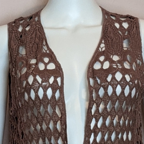 Crochet Festival Hippie Open Front Sleeveless Bohemian Cardigan Top - Picture 2 of 7